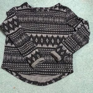 Sweater w/ tribal pattern, slightly high/low
